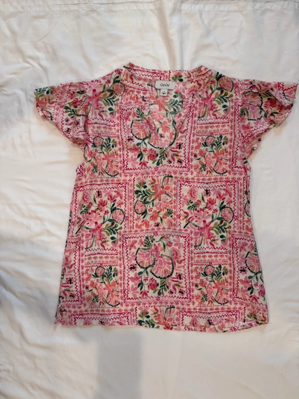 Cecce Pink Floral Strapless Peplum Top XS Cottagecore - Picture 3 of 8